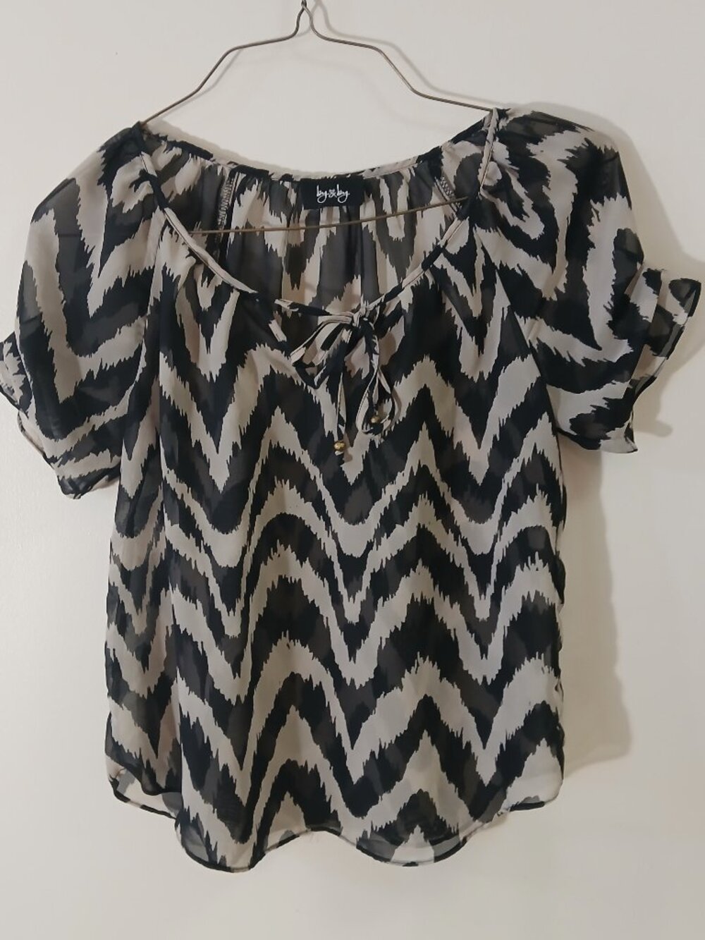 By & By sheer chevron black and cream blouse - small
